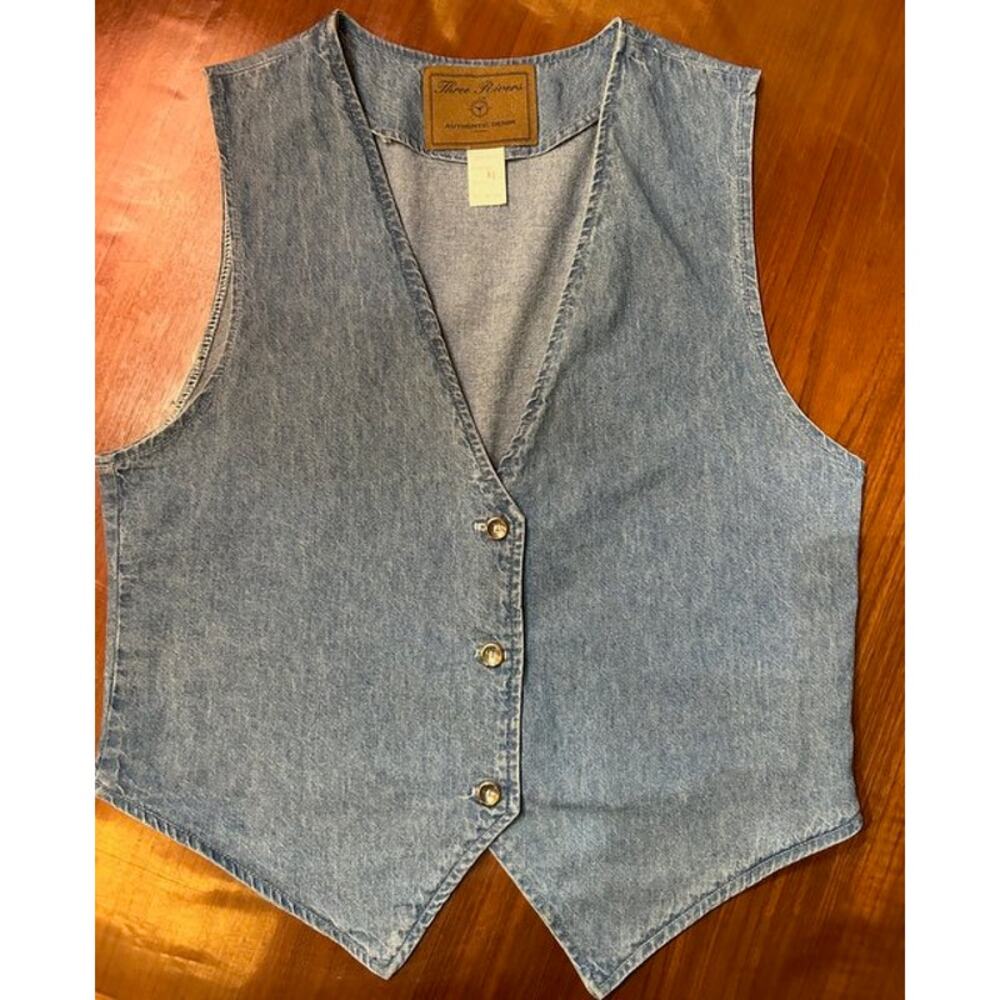 Three Rivers Vintage Denim Made in USA Vest Size M Hippie Retro Cowboy Western